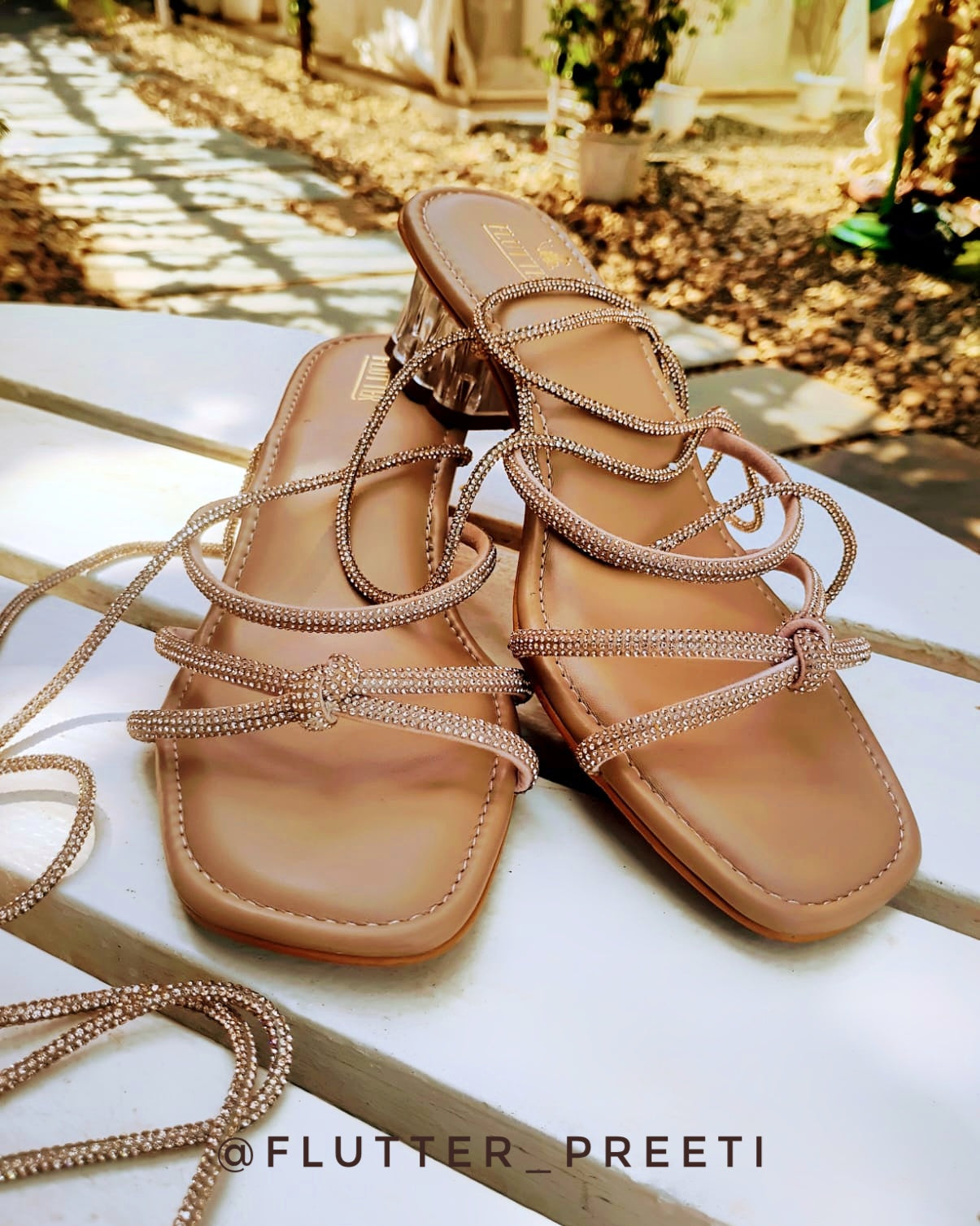 All tangled up tie up rose gold glass heels