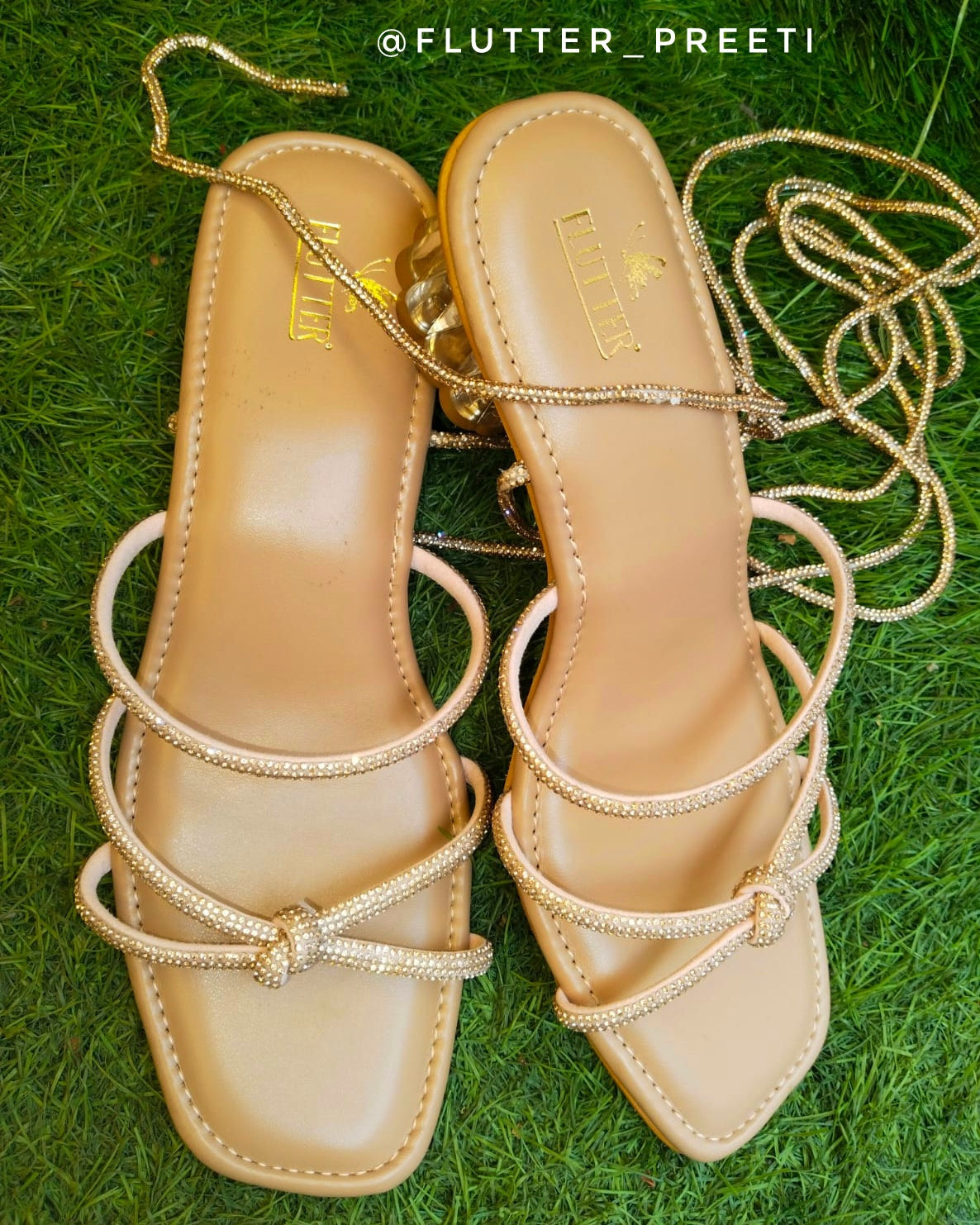 All tangled up tie up rose gold glass heels