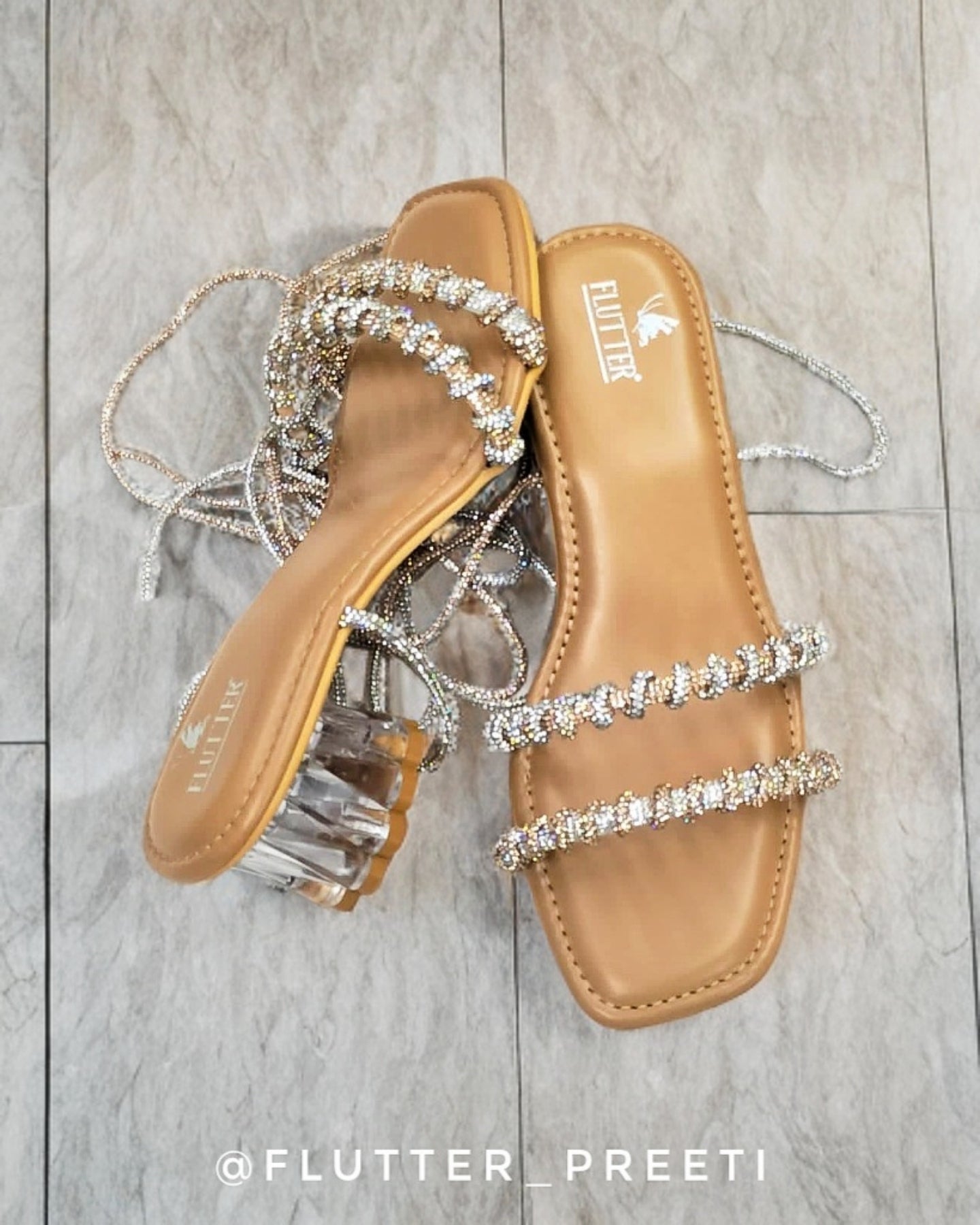 All whirled up tie up silver and rose gold glass heels