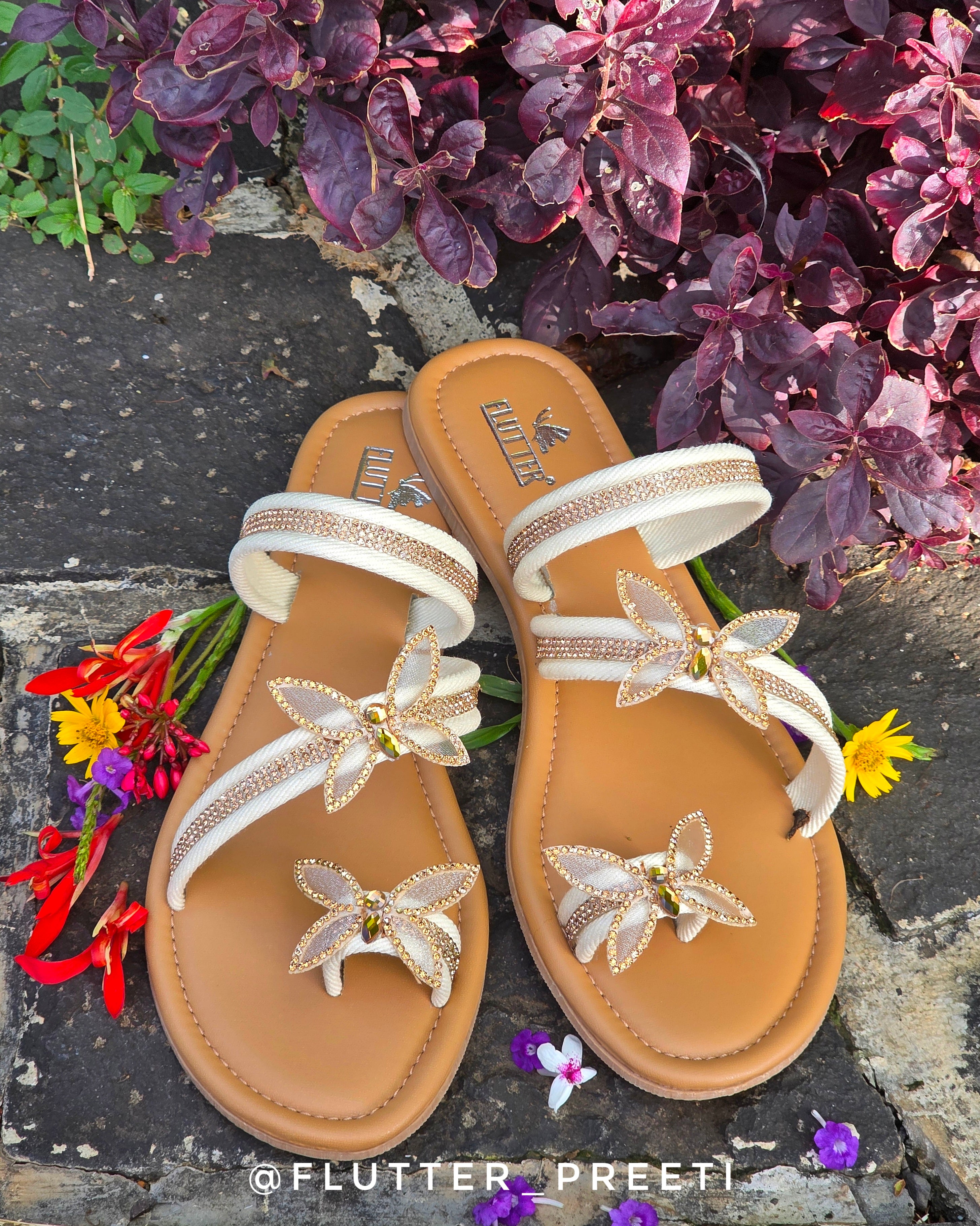 Crème Denim Butterfly Flats