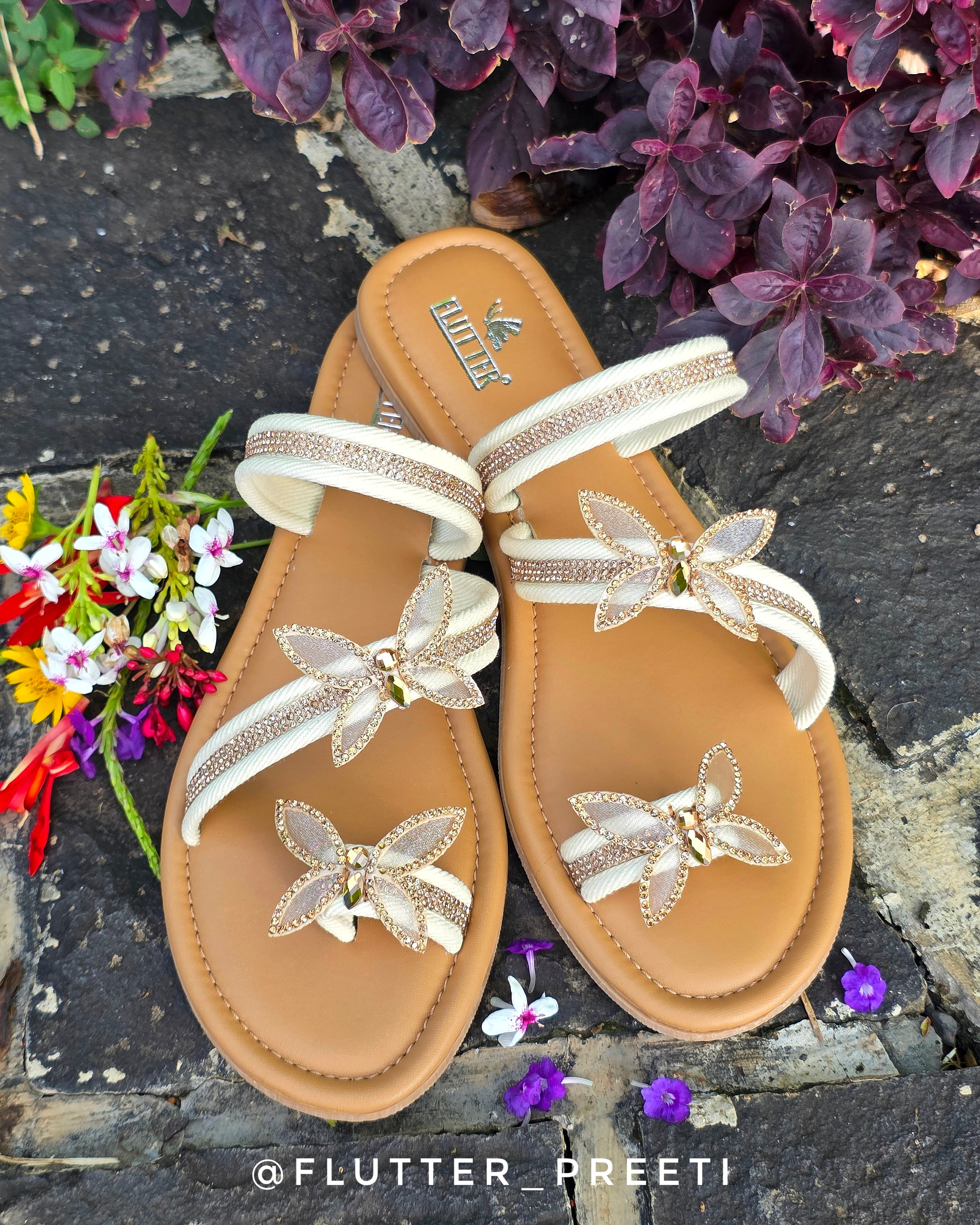 Crème Denim Butterfly Flats