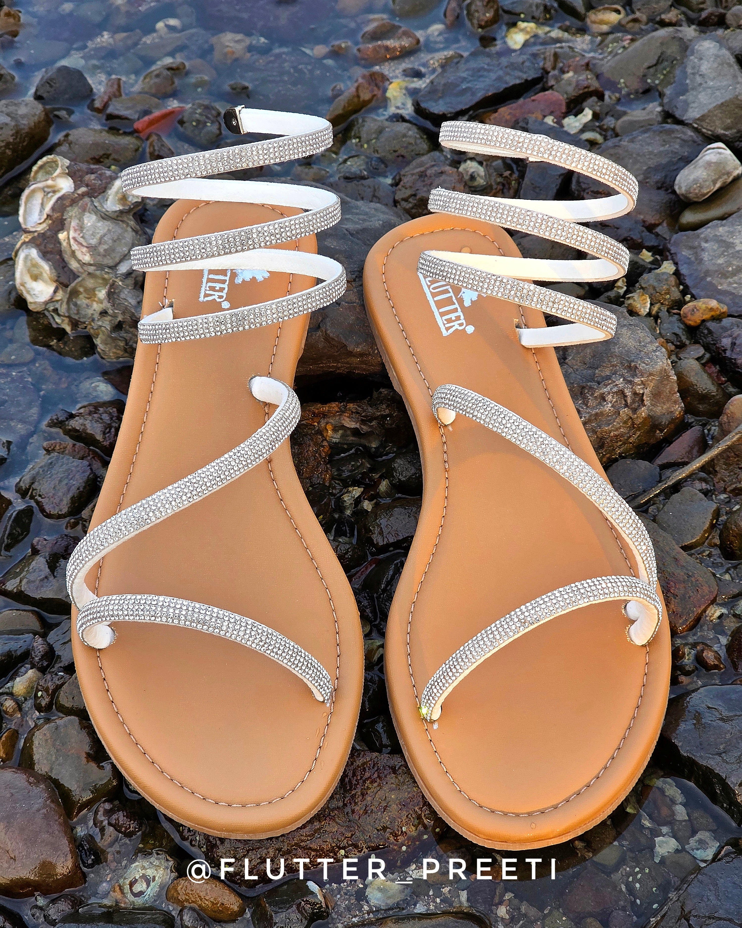 Glitterati Rhinestone Wrap Around Flats in silver