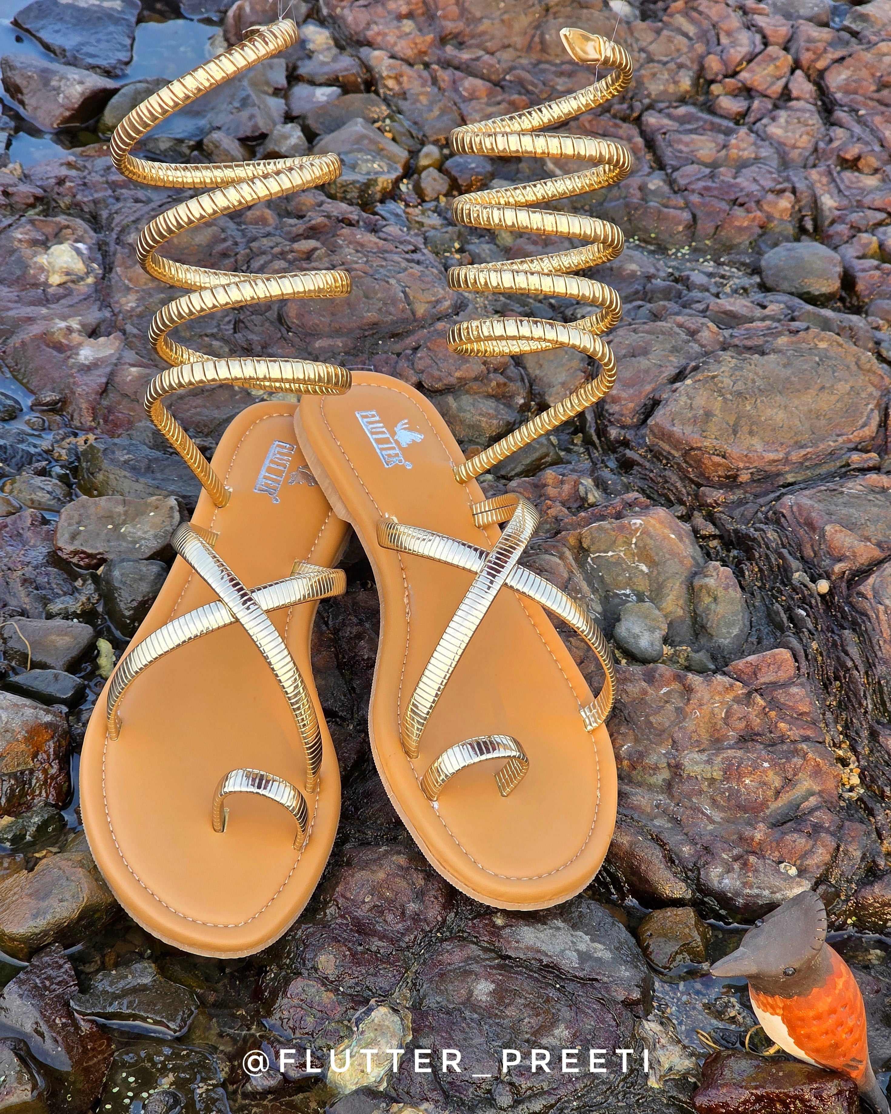 Gold Serpentine Wrap Around Flats