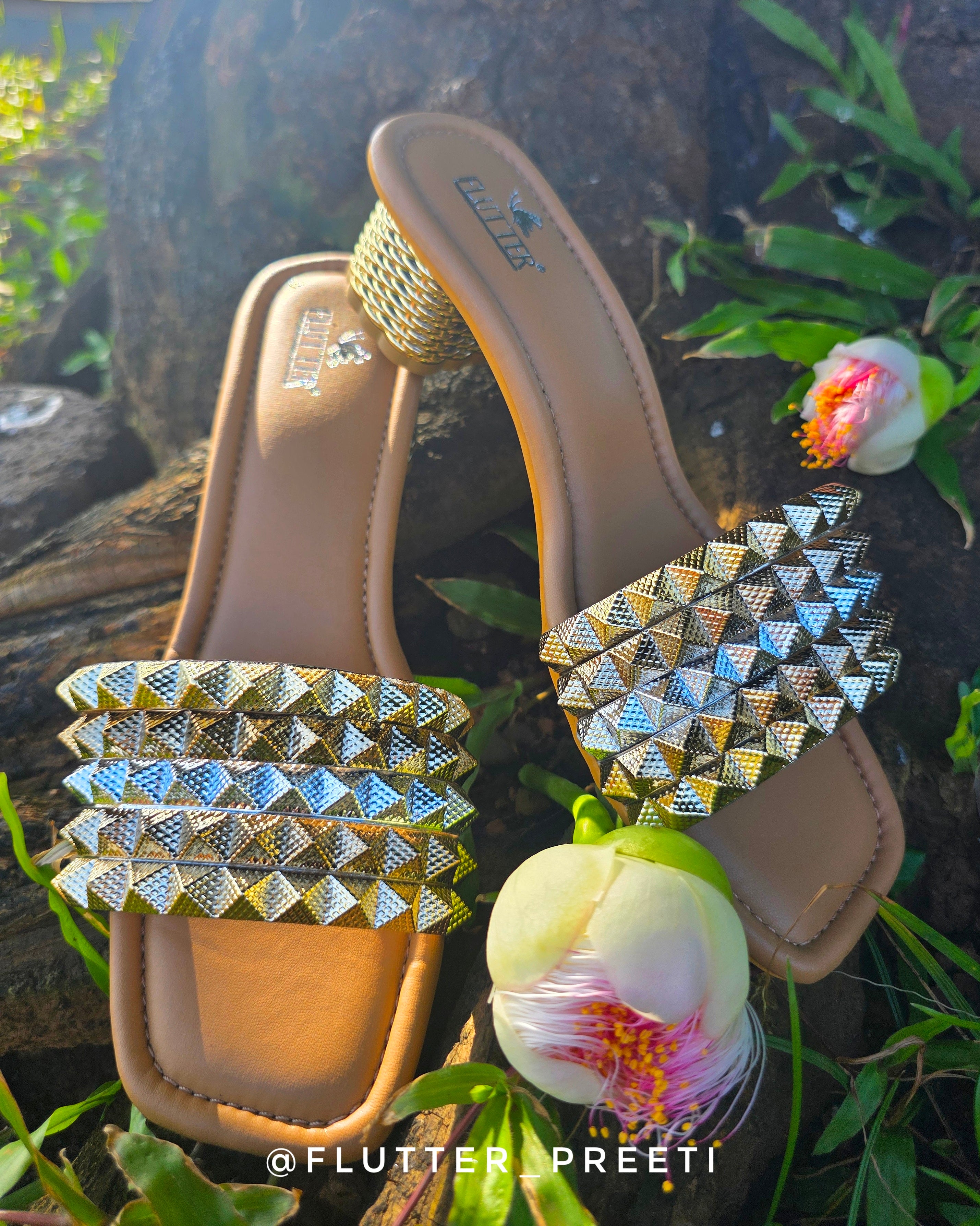 Mixed Metalic Rockstud Glass Heels