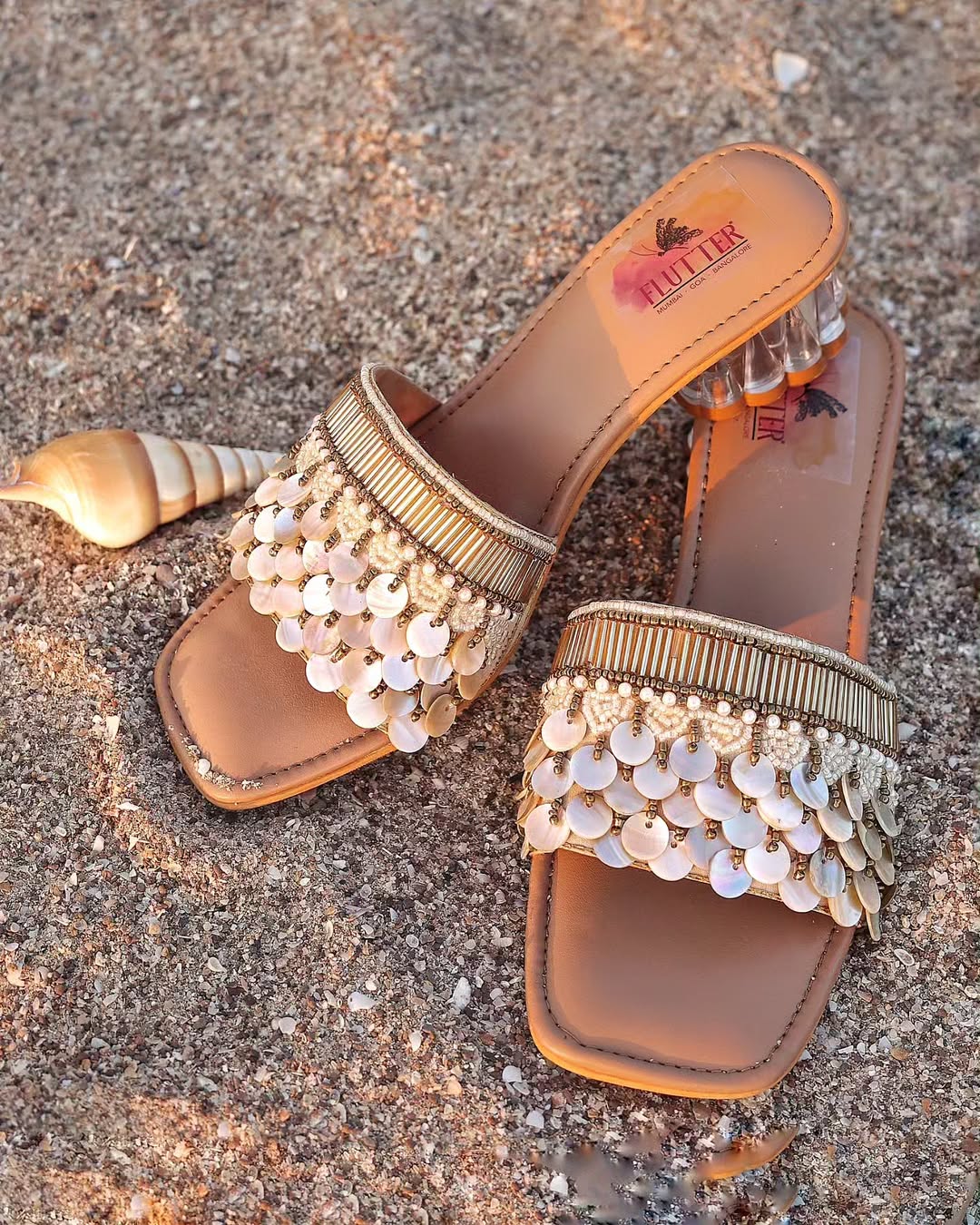 Seashell Fringe Glass Heels