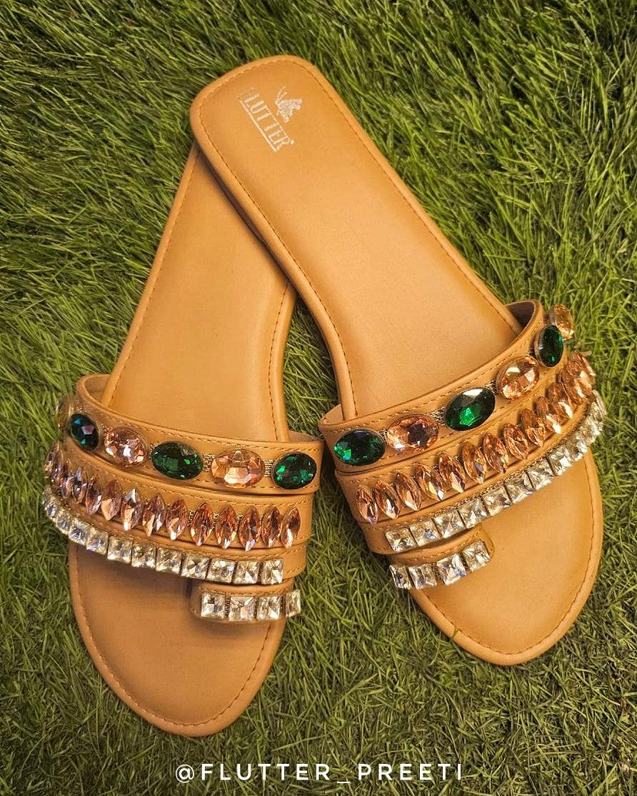 Tangerine Sunsets Rhinestone Flats