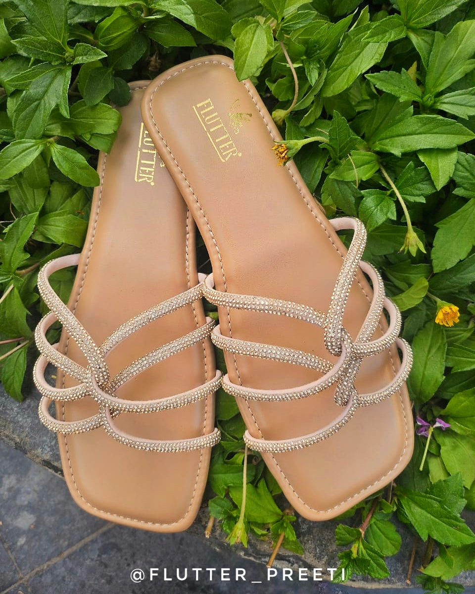 Wings Of Angelite crystal flats in rose gold