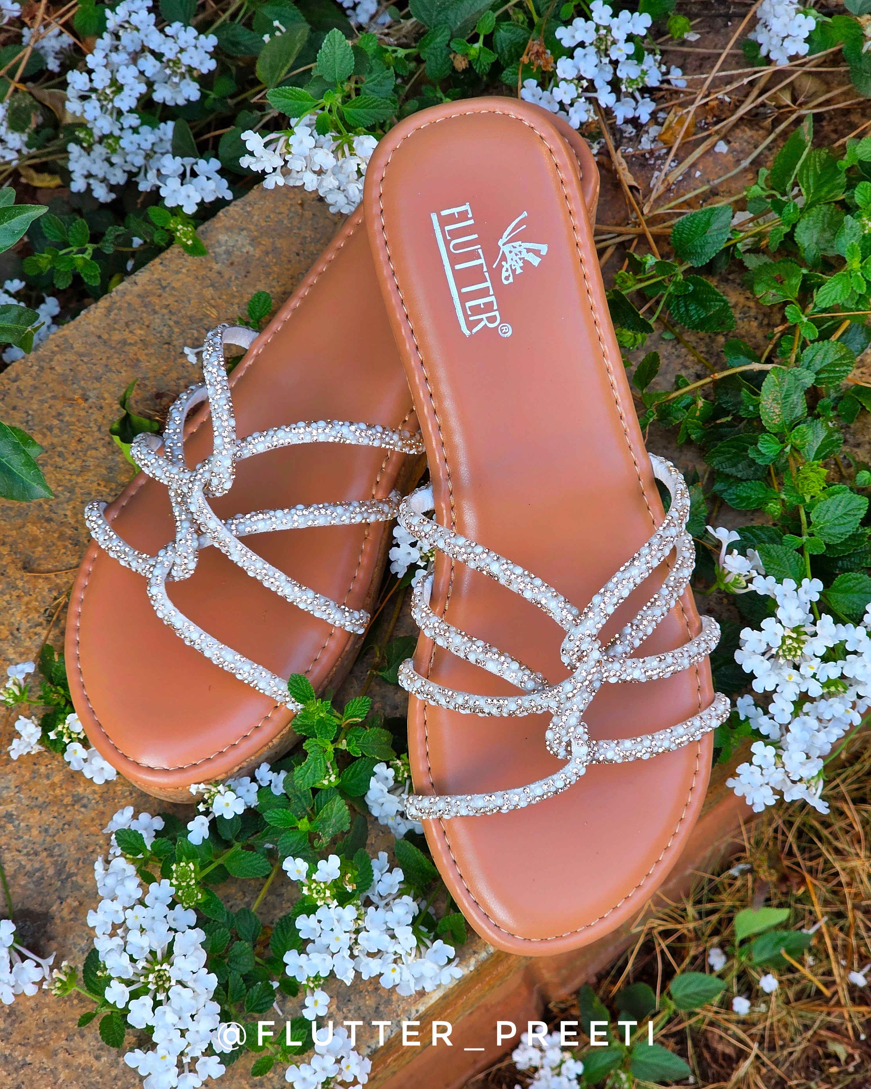 Wings Of Angelite crystal flats in white pearl