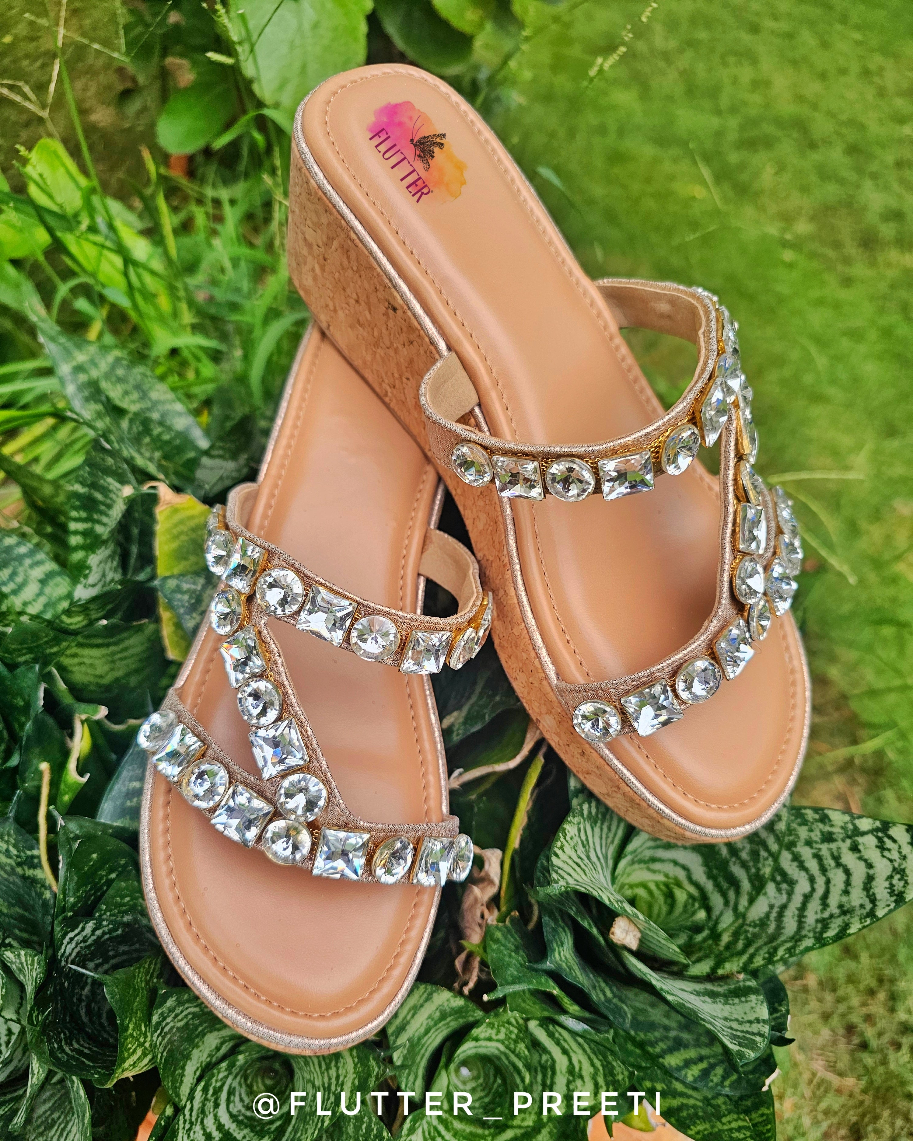 Zig Zag Rhinestone Wedge Heels