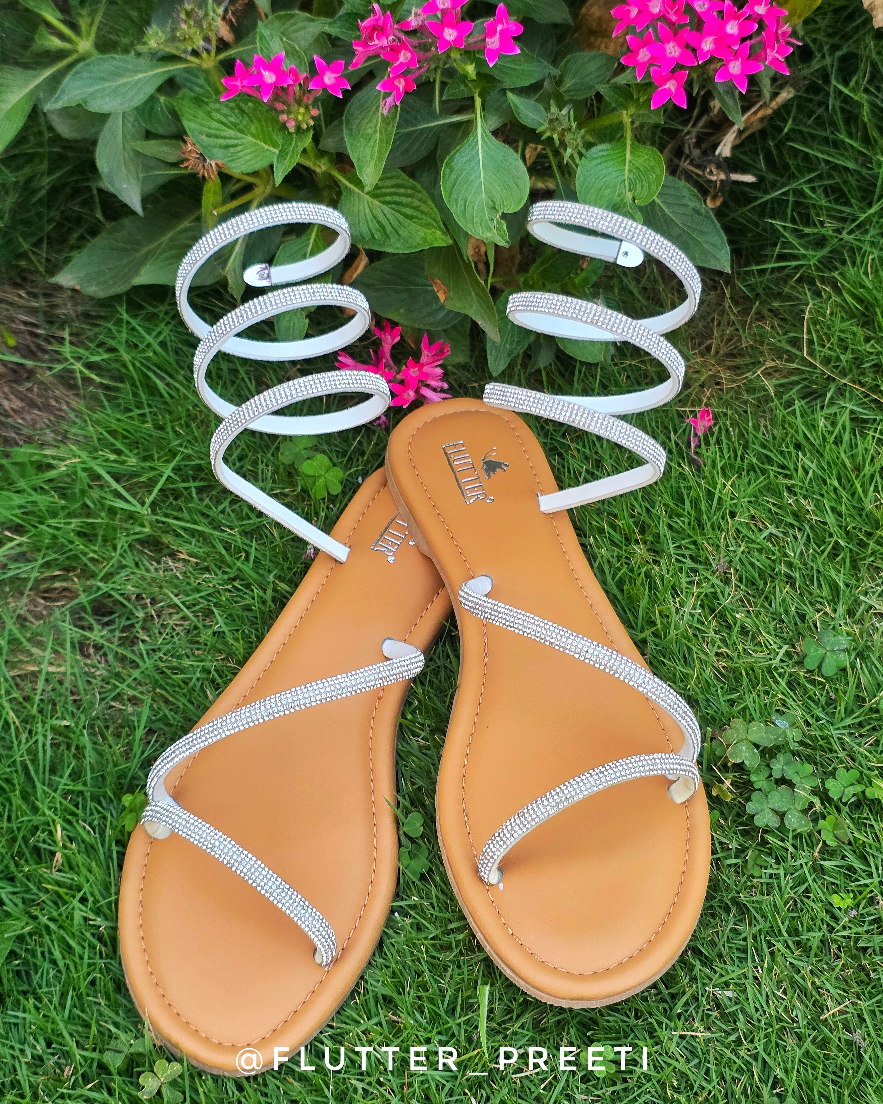 Glitterati Rhinestone Wrap Around Flats in silver