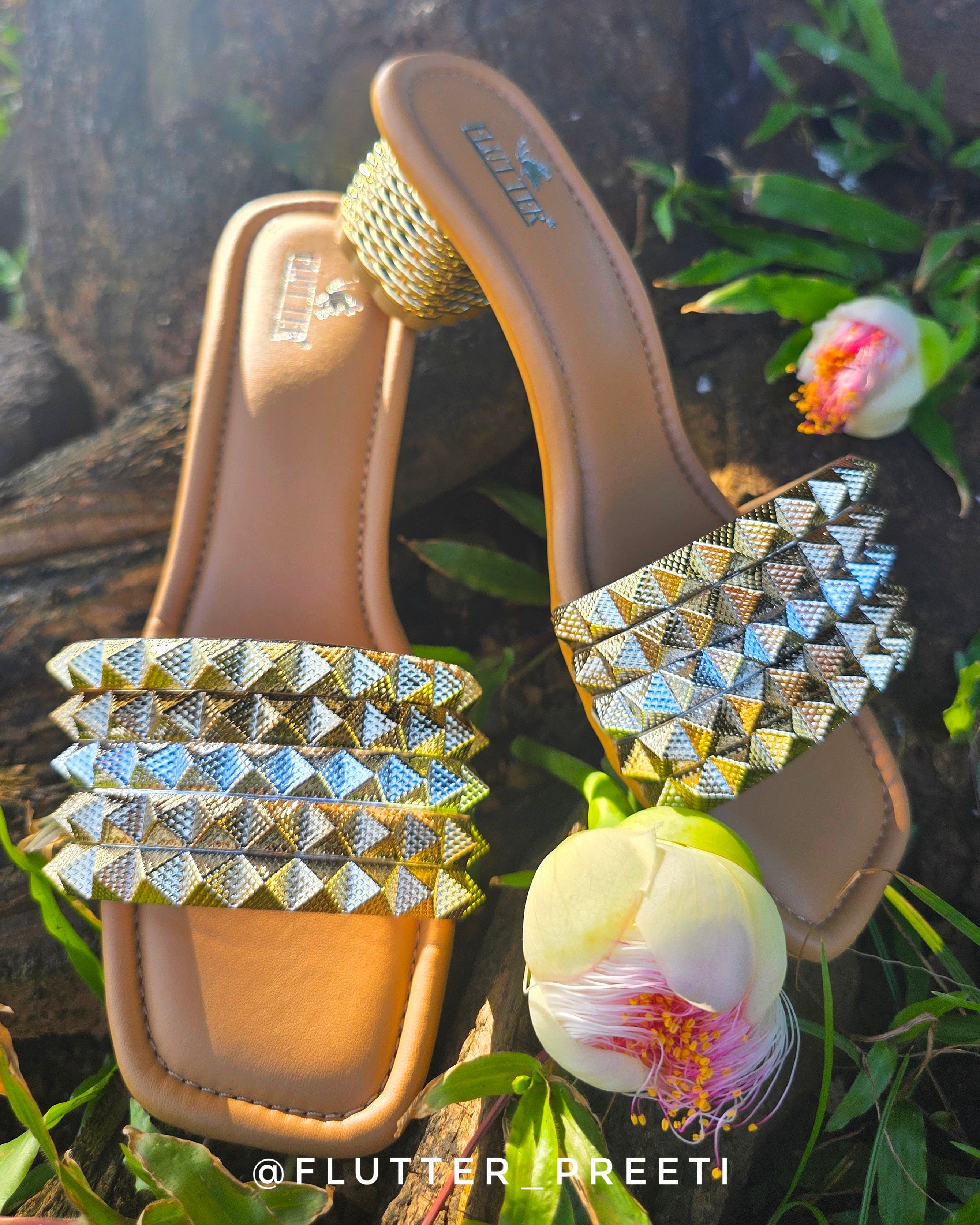 Mixed Metalic Rockstud Glass Heels