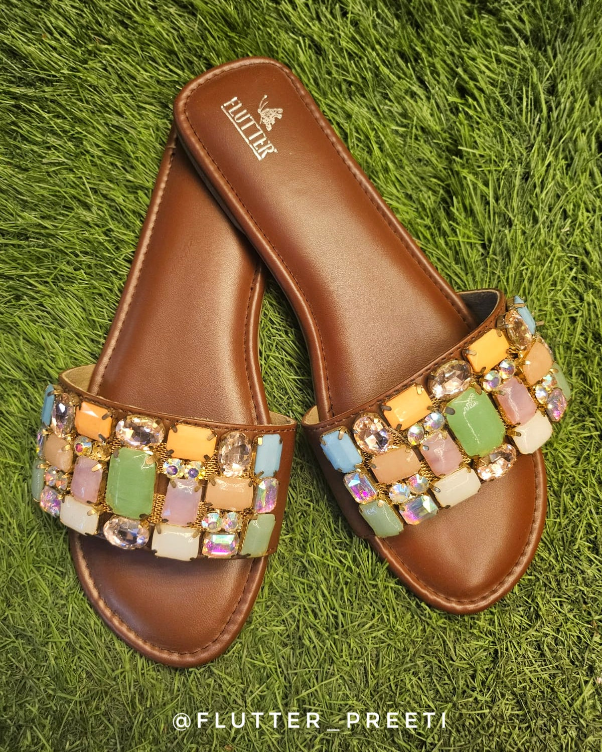 Not Without My Jewels Flats With Brown Base