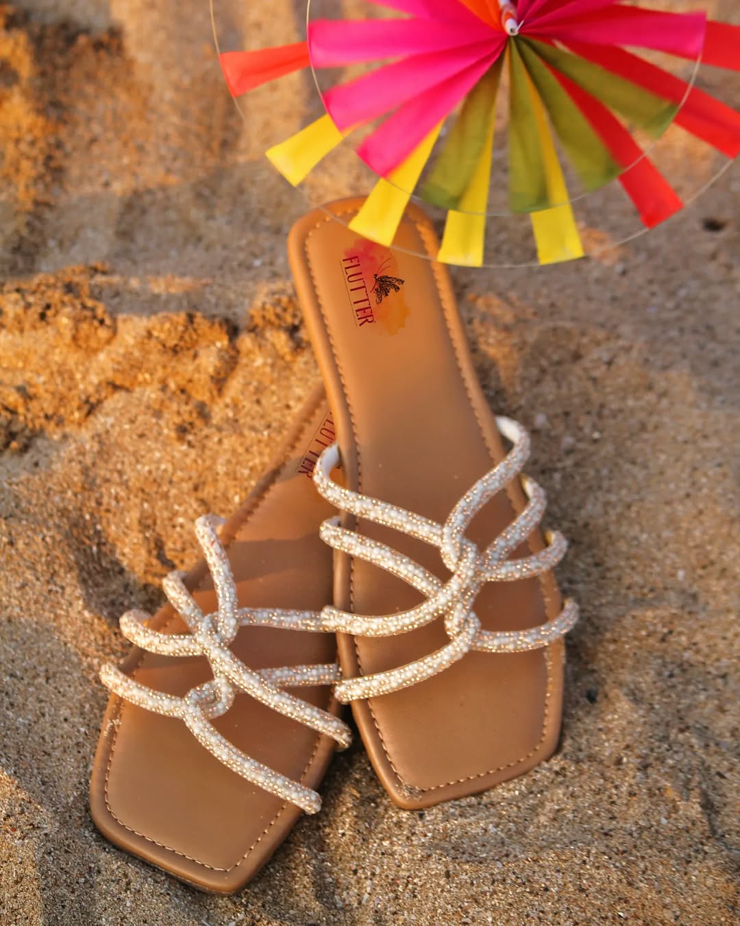 Wings Of Angelite crystal flats in white pearl